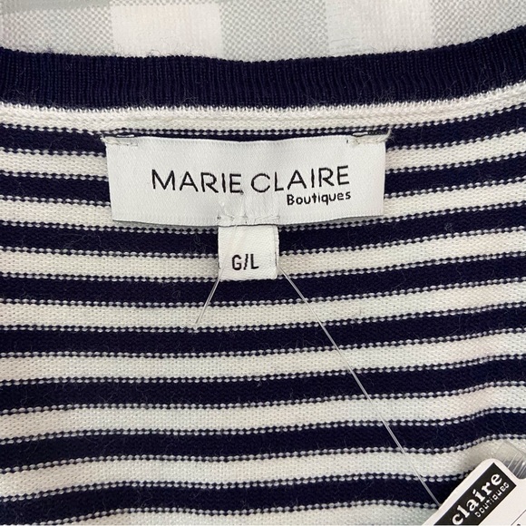 MARIE-CLAIRE nautical cardigan navy blue white striped red knit Large coastal - Picture 3 of 13
